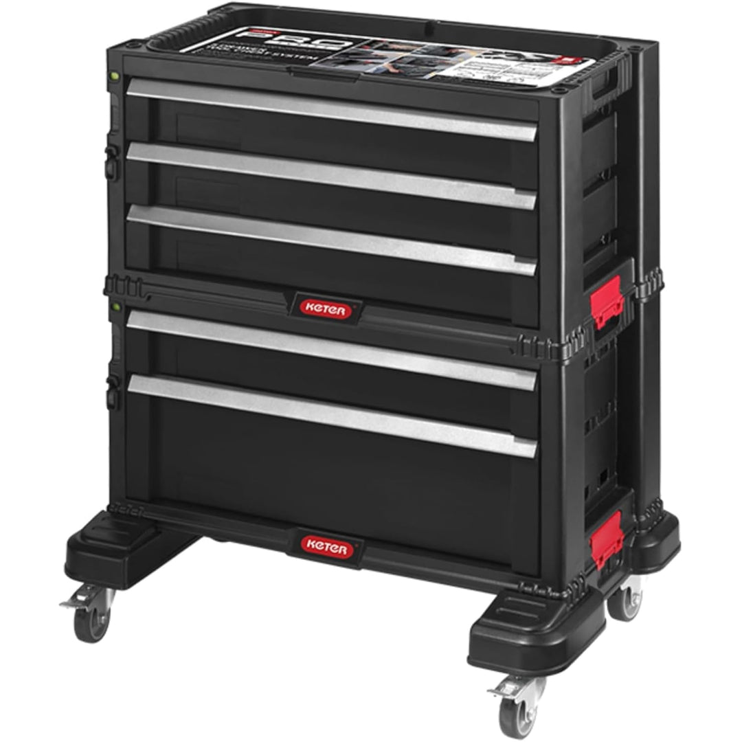 Keter Werkzeugwagen mit 5 Schubladen, schwarz, 56,2 x 28,9 x 50,2 cm Werkzeugkiste mit Rollen, Werkz