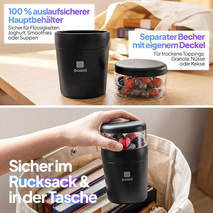 Müslibecher, auslaufsicherer Joghurtbecher to go mit Löffel, für Müsli, Joghurt, Frühstücksbecher au