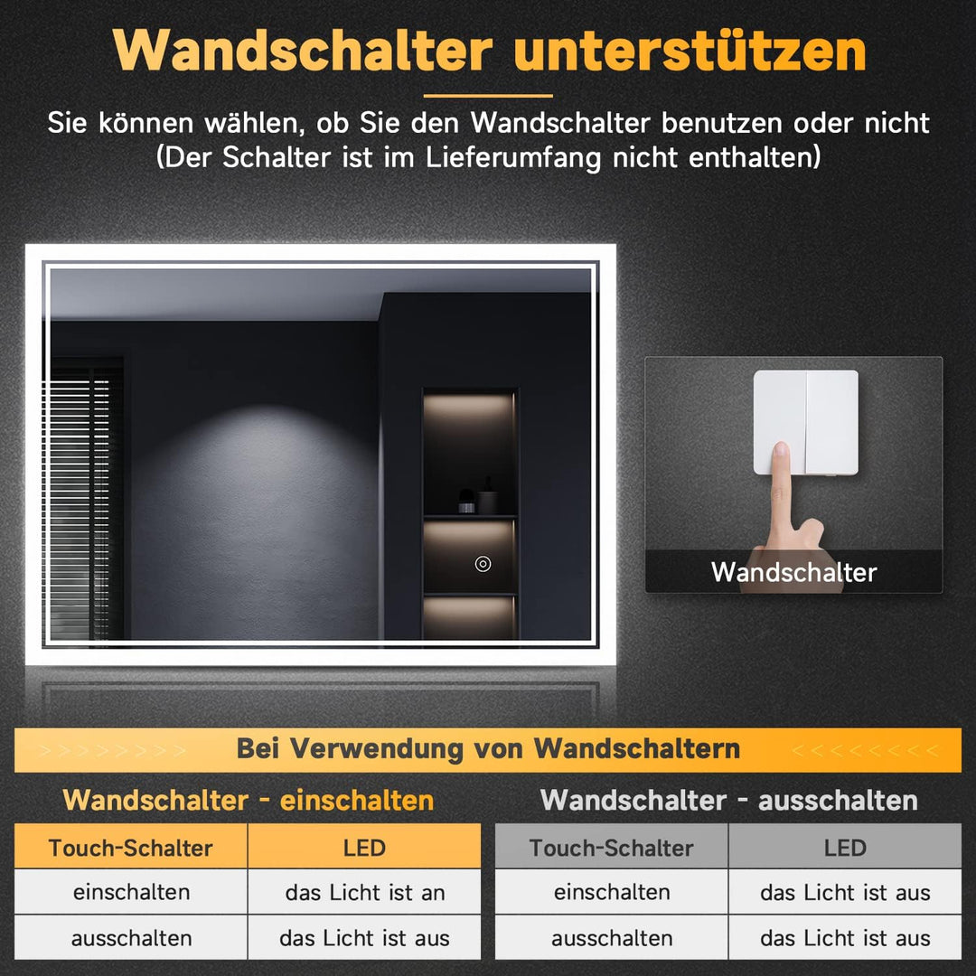 SONNI Badspiegel mit Beleuchtung 80x60 cm beschlagfrei Badezimmerspiegel mit Beleuchtung Lichtspiege