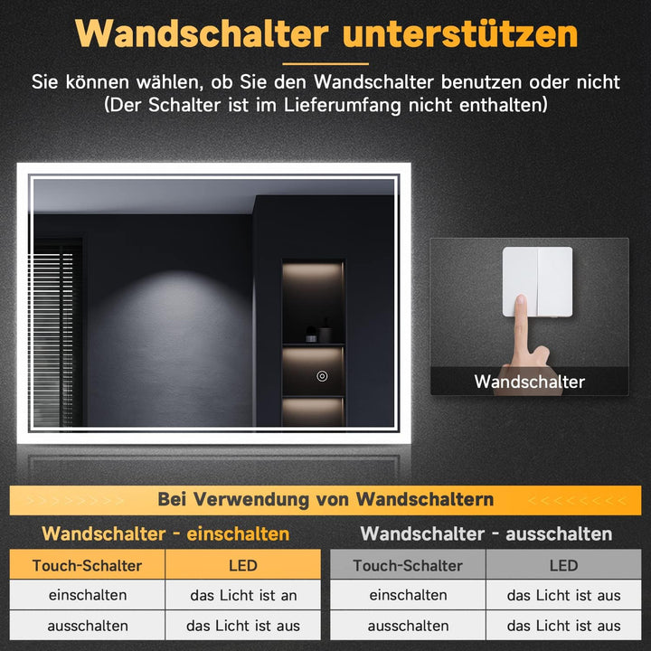 SONNI Badspiegel mit Beleuchtung 80x60 cm beschlagfrei Badezimmerspiegel mit Beleuchtung Lichtspiege