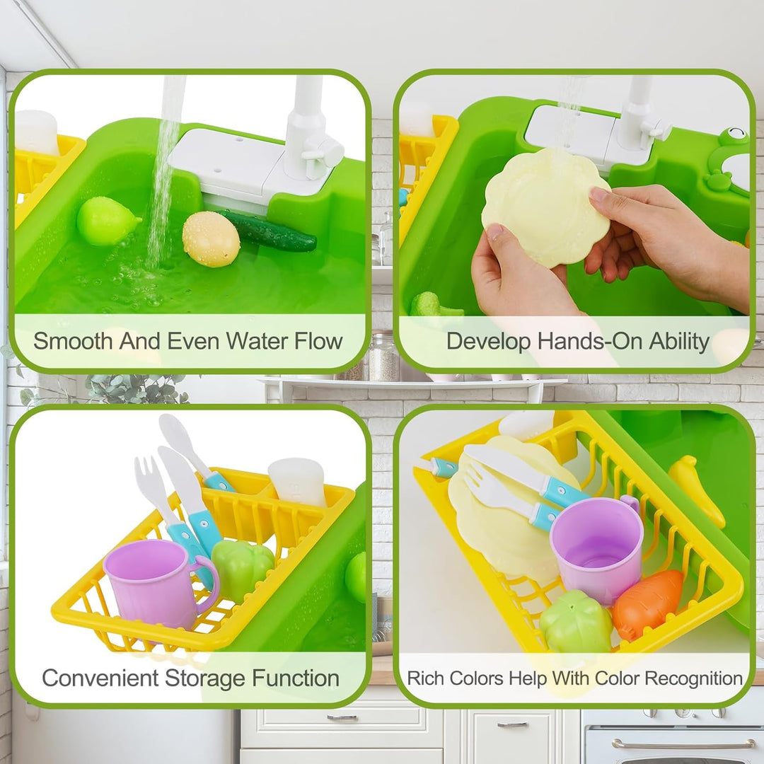 Küchenspüle Spielzeug mit fliessendem Wasser, küchen Spielzeug Kinder mit Wasser-Recycling Wasserhah
