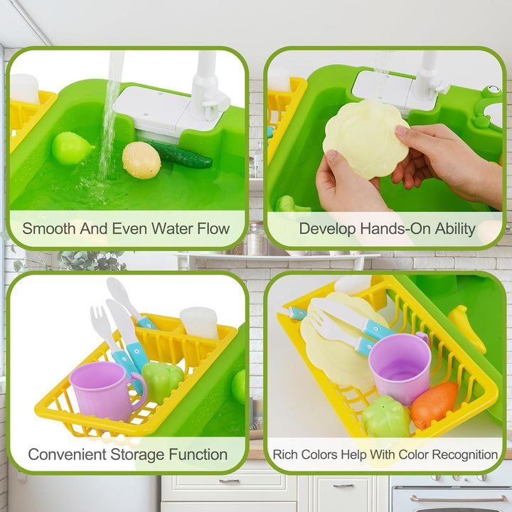 Küchenspüle Spielzeug mit fliessendem Wasser, küchen Spielzeug Kinder mit Wasser-Recycling Wasserhah