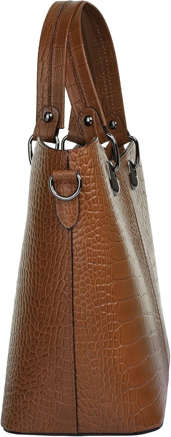 Handtasche Echt Leder Damen Made in Italy, Smartphonefach, Damenhandtasche im Kroko-Design, Umhänget