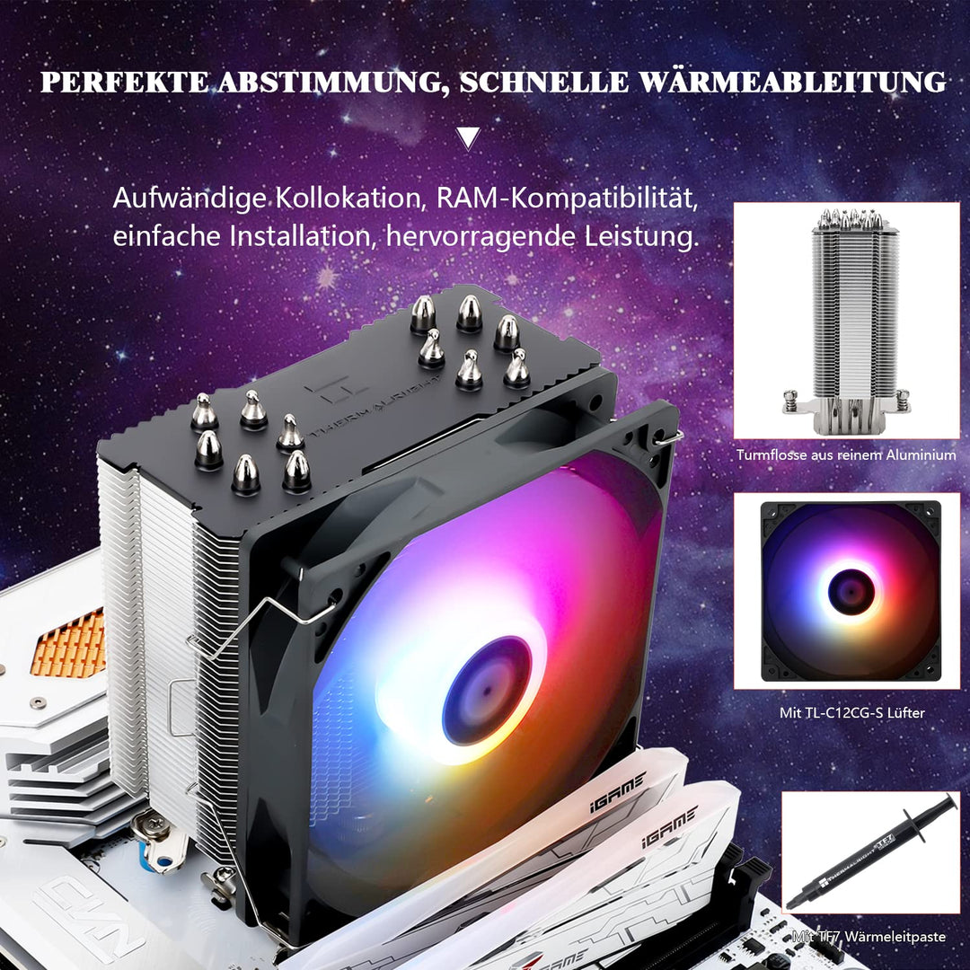 Thermalright BA120 ARGB CPU-Luftkühler, 6 Heatpipes, TL-C12CG-S PWM Leiser Lüfter CPU-Kühler mit S-F