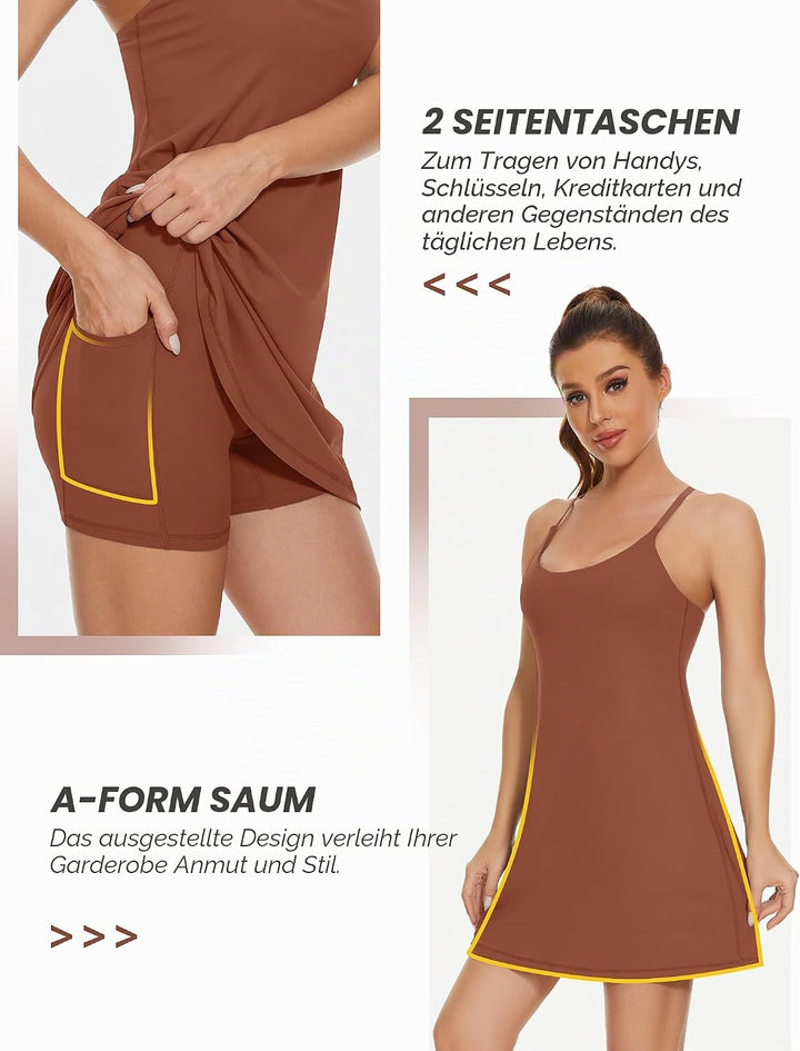 Desol Damen-Tenniskleid, Golf-Trainingskleid mit integrierten BH- und Shorts-Taschen, sportliche Tra