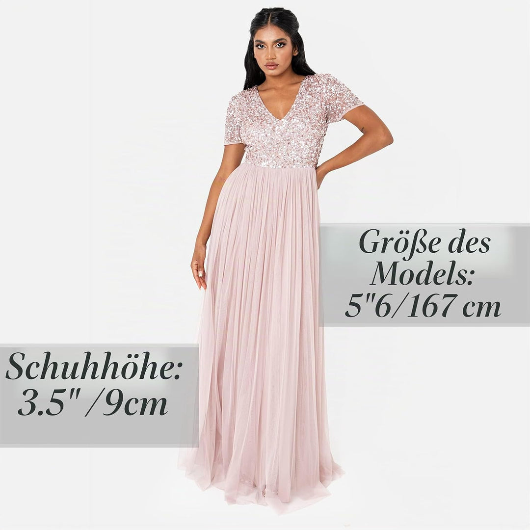 Maya Deluxe Damen Women's Maxi Dress Ladies Bridesmaid V-Neck Ball Gown Short Sleeves Long Elegant E