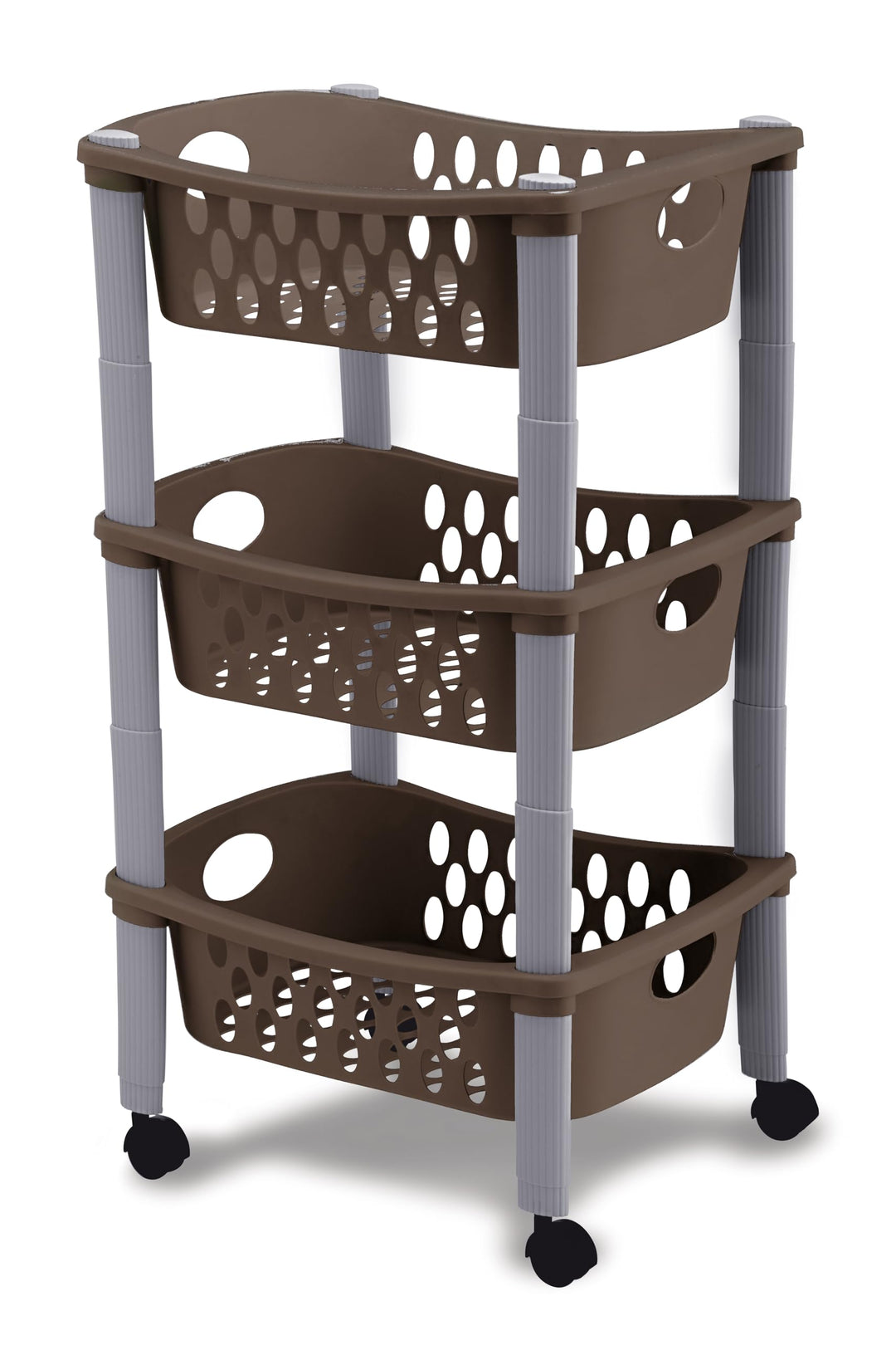 Stefanplast OTELLO Etagenwagen, Modern Minimalist, Braun, 40 x 40 x 70 cm, 3 Etagen, Kunststoffrahme