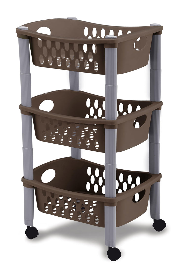 Stefanplast OTELLO Etagenwagen, Modern Minimalist, Braun, 40 x 40 x 70 cm, 3 Etagen, Kunststoffrahme