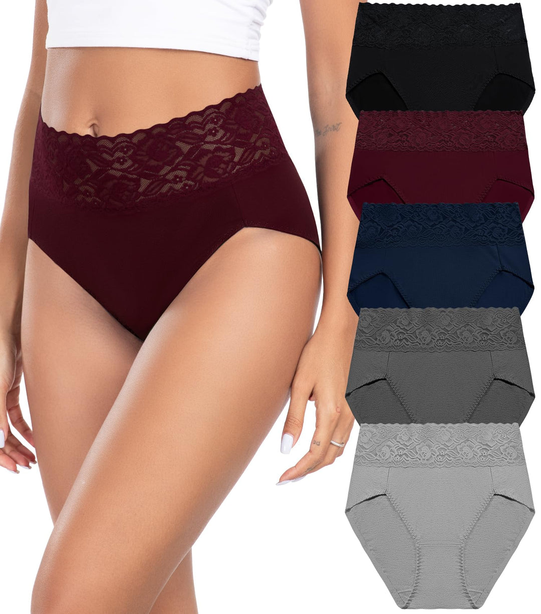 Wealurre Unterhosen Damen, Unterwäsche Frauen Baumwolle Hohe Taille Slip Damen Unterwäsche Spitze 5e