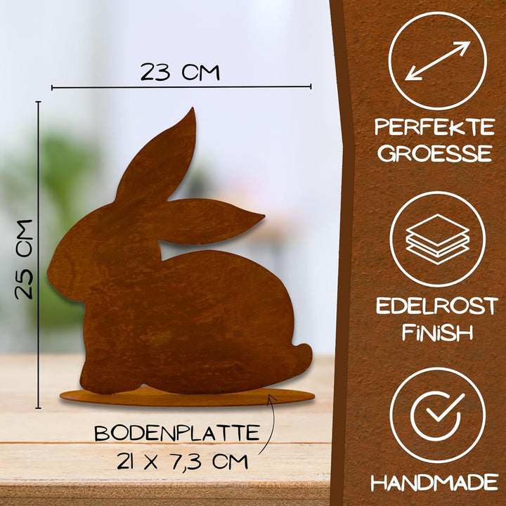 Rostikal® Hasenfigur Rost Deko 23 x 24 cm – Osterdeko für Garten & Balkon, Frühlingsdeko Wohnzimmer