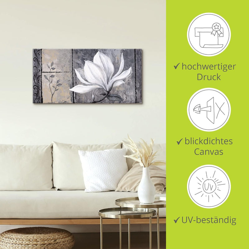 ARTland Leinwandbilder Wandbild Bild auf Leinwand 150 x 75 cm Botanik Blumen Magnolie Malerei Schwar