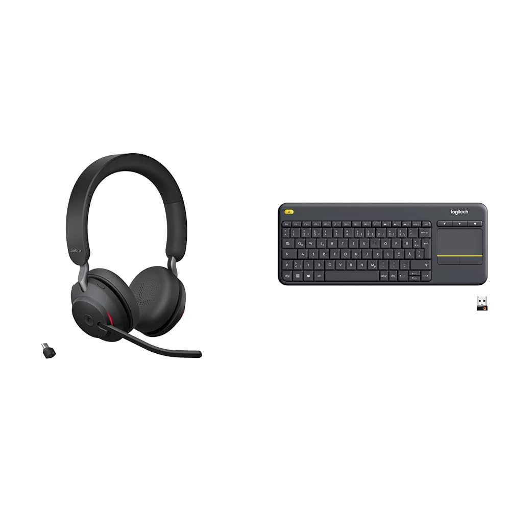 Jabra Evolve2 65 Wireless PC Headset & Logitech K400 Plus Kabellose Touch-TV-Tastatur mit integriert