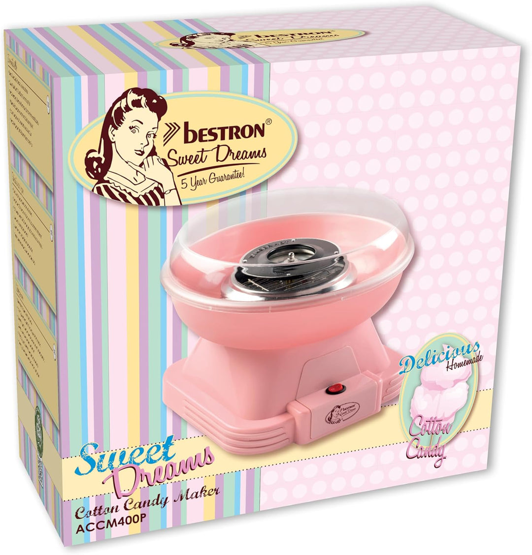 Bestron Zuckerwattenmaschine, Retro Cotton Candy Maker für Zuhause, Zuckerwattegerät mit 10 Stäbchen
