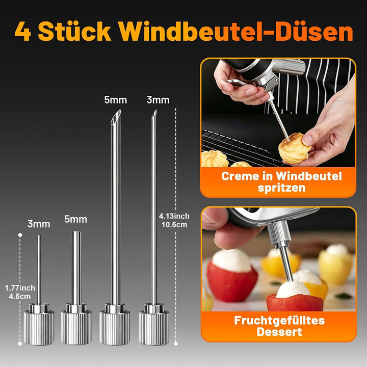 Sahnespender,Sahnesyphon Aluminium 500ml für Schlagsahne,Cremes,Desserts und Sossen mit 3 Edelstahl