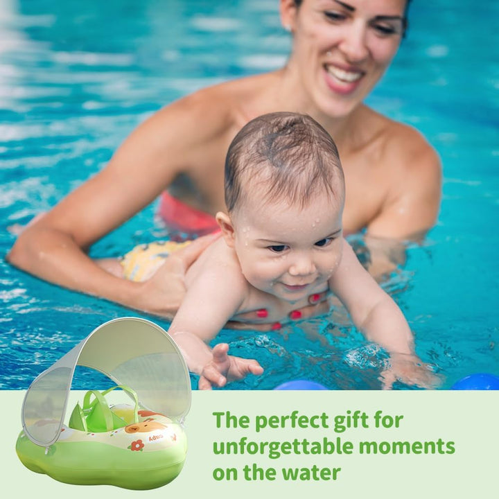 Schwimmring Baby mit Abnehmbarem Sonnendach, Baby Schwimmhilfe mit Sicherheitssitz, UPF50+ UV-Schutz