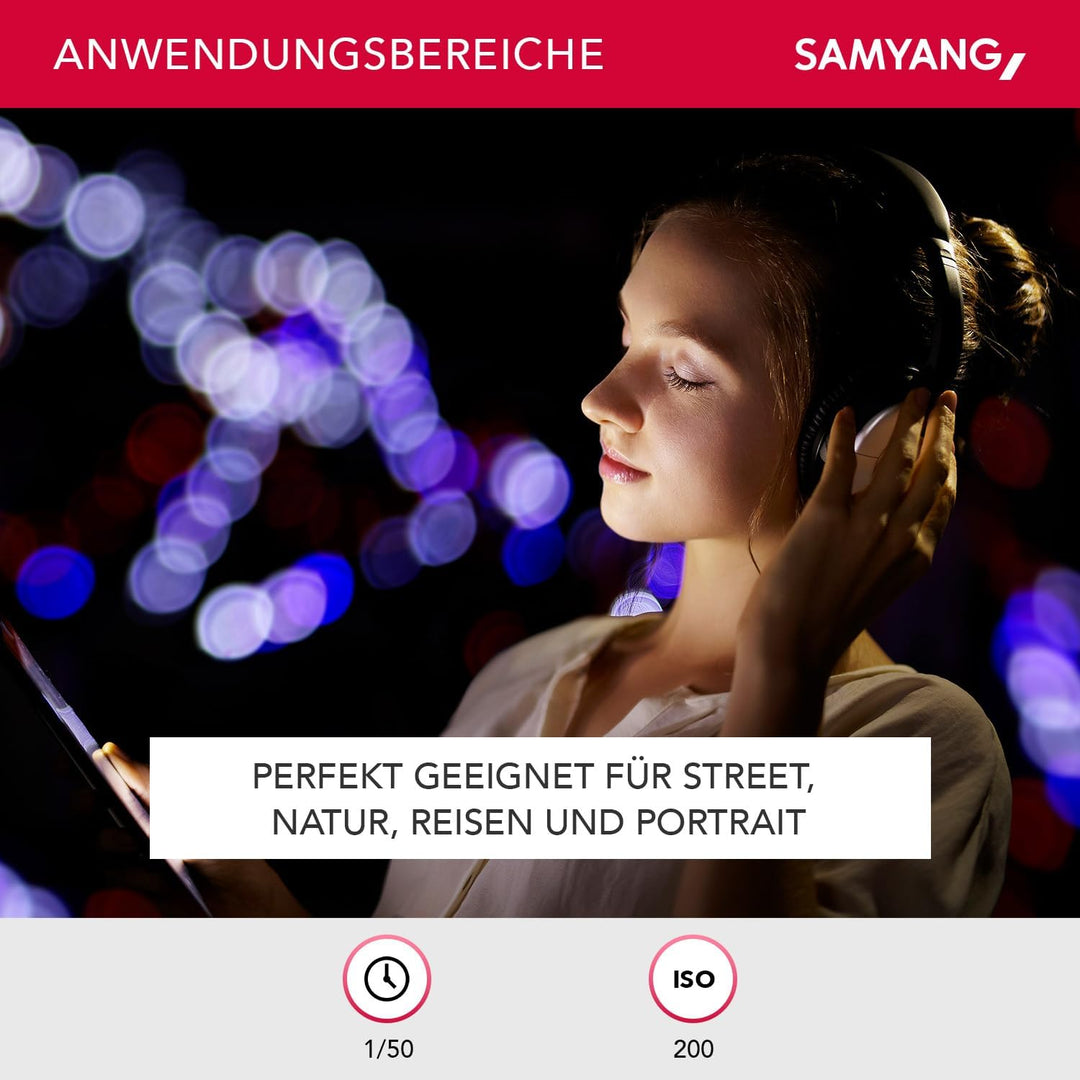 Samyang 50/1,5 Objektiv Video DSLR Canon EF manueller Fokus Videoobjektiv 0,8 Zahnkranz Gear, Porträ