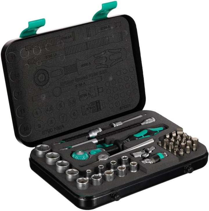 Wera 8100 SA 2 Zyklop Speed-Knarrensatz, 1/4 Zoll metrisch, Schwarz, 42-teilig, 05003533001 1/4 Zoll