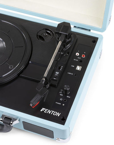 Fenton RP115 Set Plattenspieler mit integriertem Lautsprecher, Alu Plattenkoffer, Plattenspieler Blu
