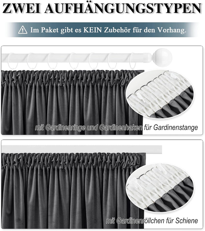 PONY DANCE Schlafzimmer Gardinen Samt Thermovorhang mit Kräuselband 2er Set Velvet Curtains (300g/m²