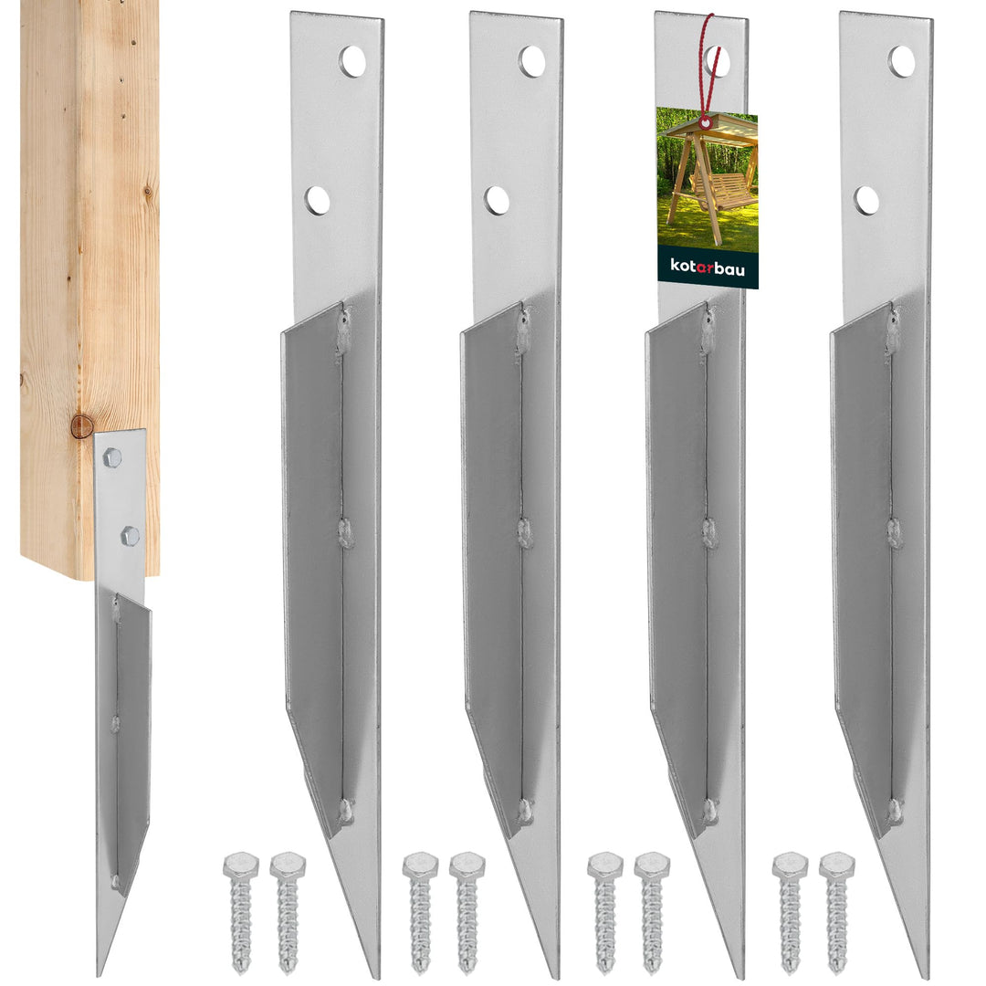 KOTARBAU® Universal Einschlaghülse Bodenanker für Schaukel 4 Stk. + 8 Schrauben 44,5 x 4cm Blech feu