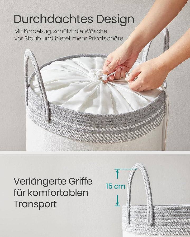 SONGMICS Wäschekorb aus Baumwollseil mit Henkel, Aufbewahrungskorb | Wäschesammler, für Decken, Klei