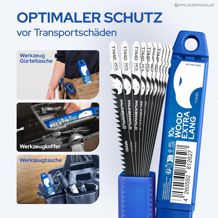 FALKENWALD® Stichsägeblätter Holz 10x T744D – Extra Lang 180mm - Für tiefe Schnitte bis 135mm - T-Sc