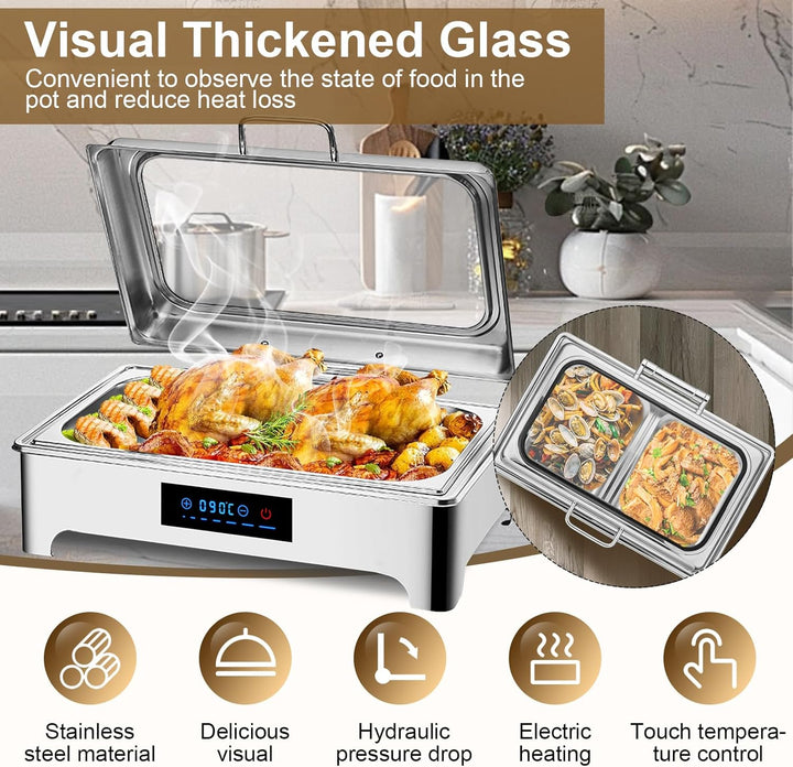 Speisewärmer Buffetwärmer Elektrisch, Commercial Chafing Dish Elektrisch mit LED-Anzeige, Abnehmbare