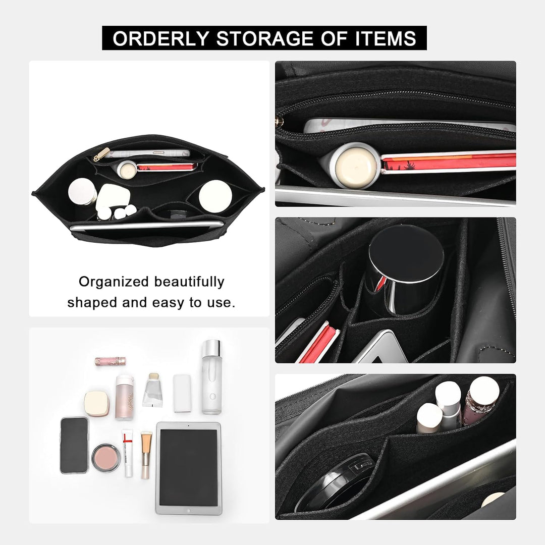 LOUKAYCCI Filz-Organizer-Handtascheneinsatz für Longchamp Le Pliage M, Grösse M, Schwarz