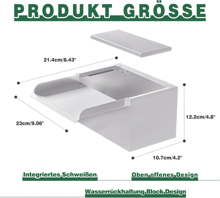 23cm Edelstahl Teich Wasserfall Blade Set,12.2cm breit Edelstahl Teich Brunnen mit Armaturen,Dual In