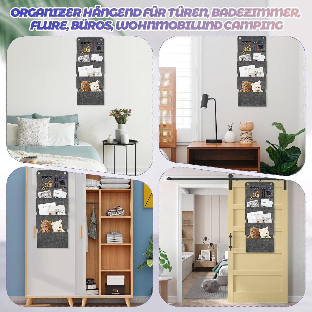 Hängeorganizer 2er Set - 80 * 32CM Wandorganizer Hängend Filz Faltbare, 5 Fächer, 3 Haken Grosse Kap