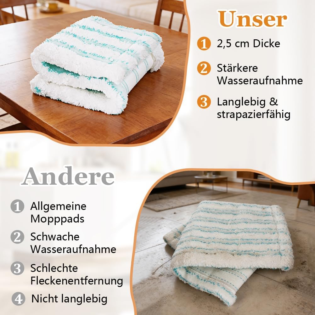 4 Ersatz-Wischbezüge für Leifheit Profi XL / Micro Duo | 2-in-1 Fasersystem | Hohe Wasseraufnahme &amp;