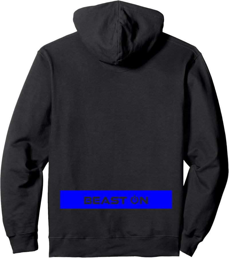 Beast ON Blau Rücken Druck Modernes Fitness Schlichtes Gym Pullover Hoodie