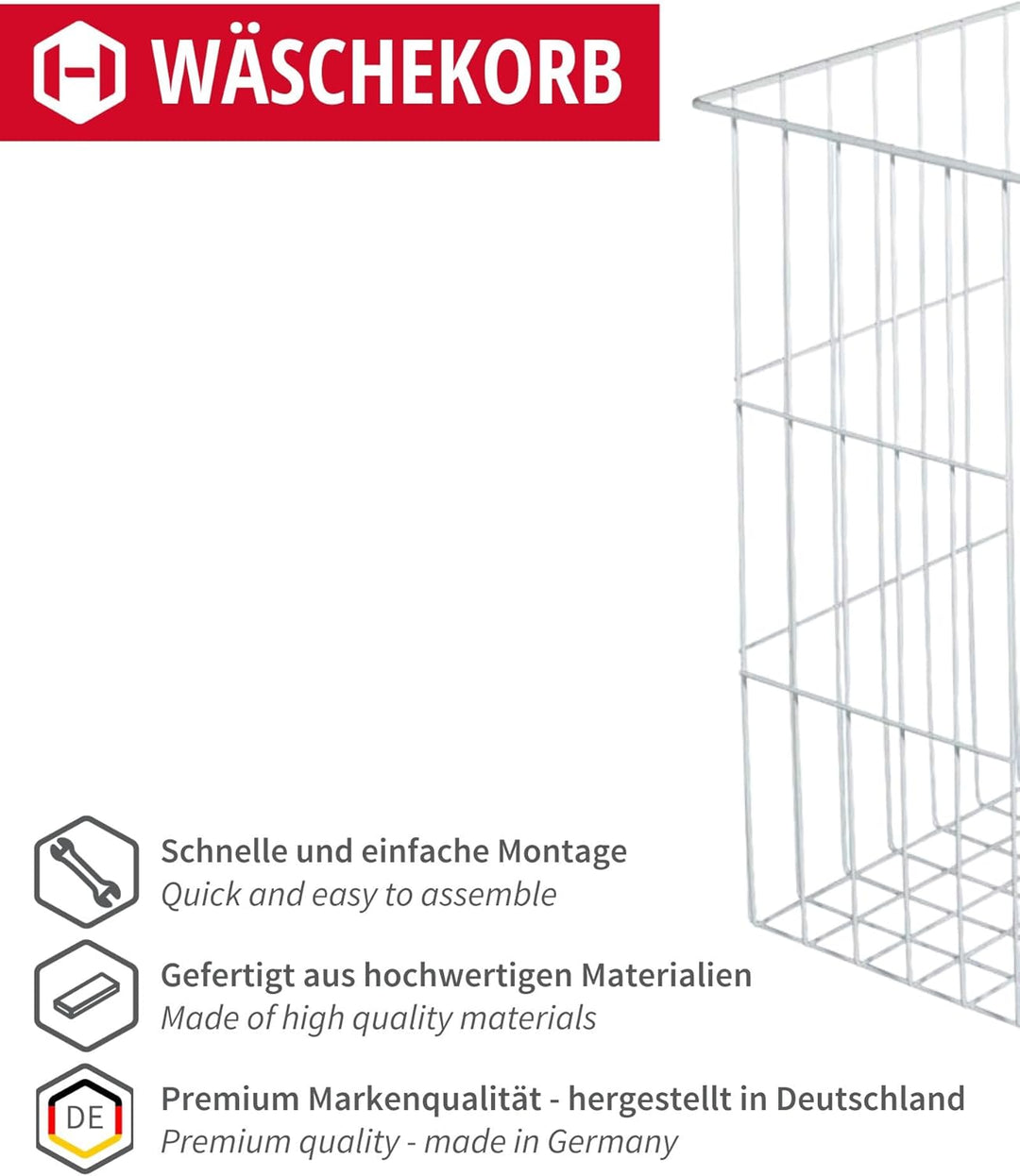 Gedotec Wäschekorb weiss Gitterkorb Wäsche-Korb mit Einhänge-Funktion | Wäschesammler stapelbar | Bx