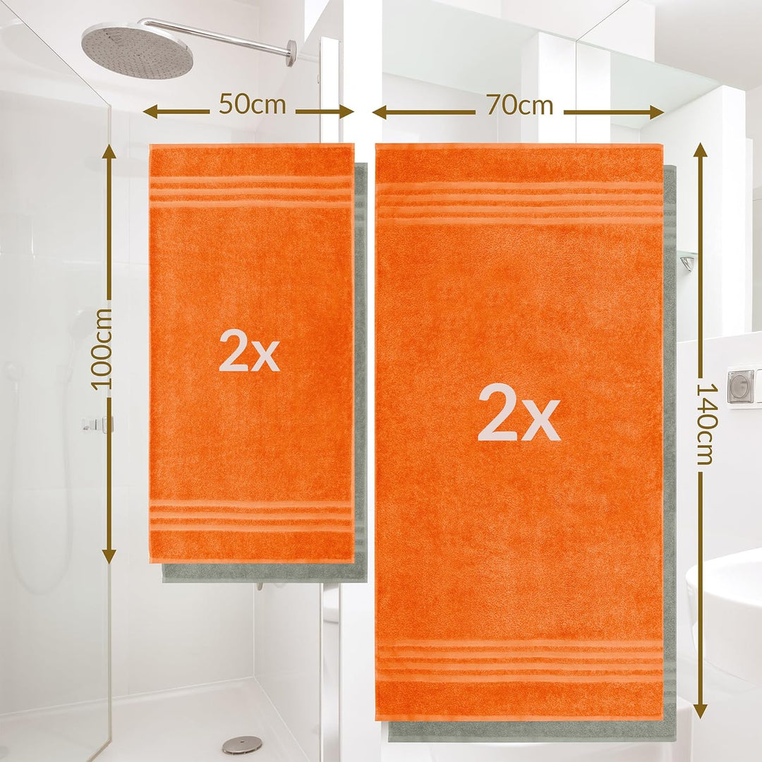 Lashuma Handtücher Gross im Set London, 50x100 – 70x140 Badetücher Set, Farbe: Orange - Stein Grau 4