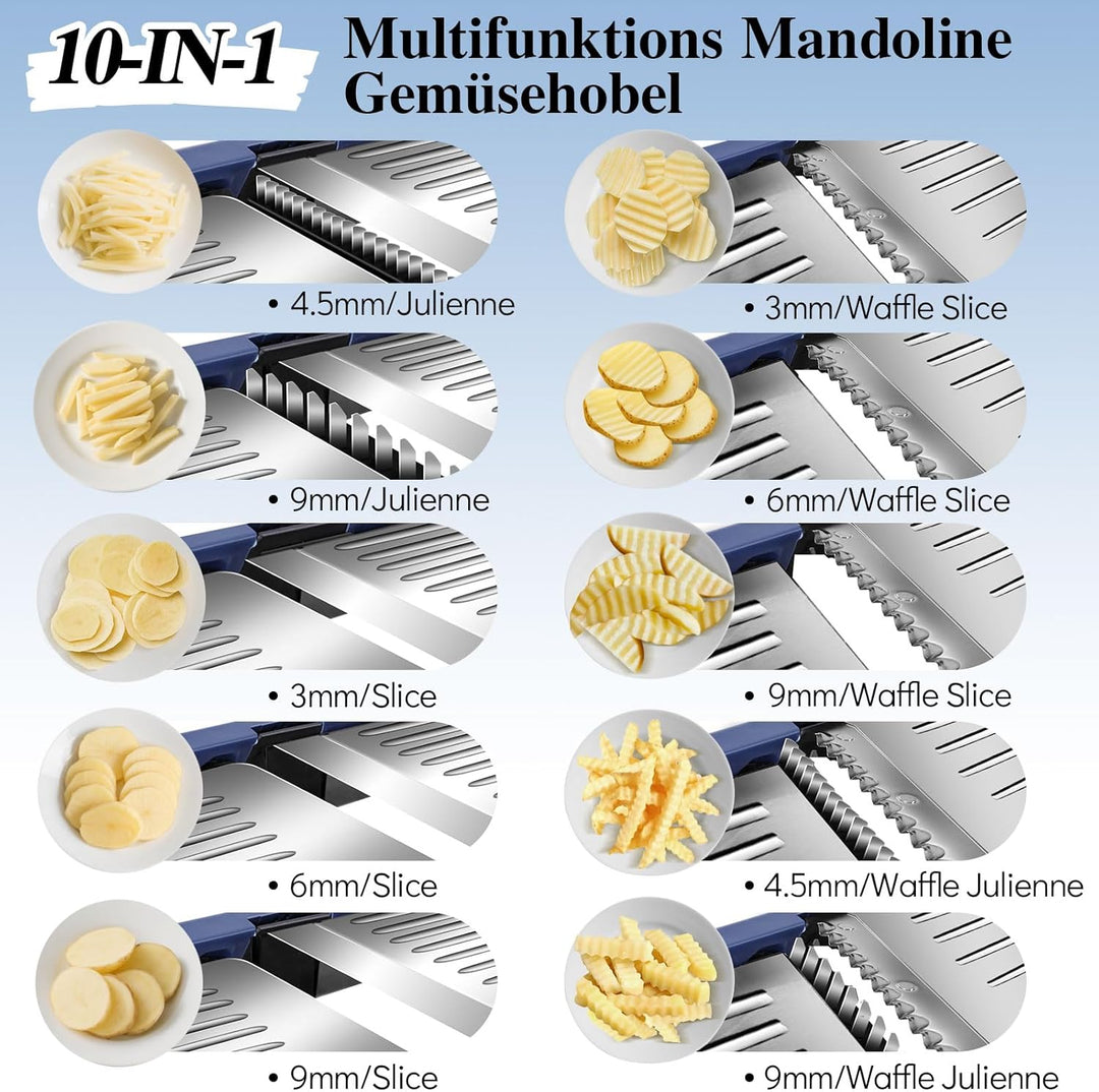 MASTERTOP Mandoline Gemüsehobel, 10 In1 Verstellbar Gemüseschneider Gurkenhobel für Kartoffelchip, Z