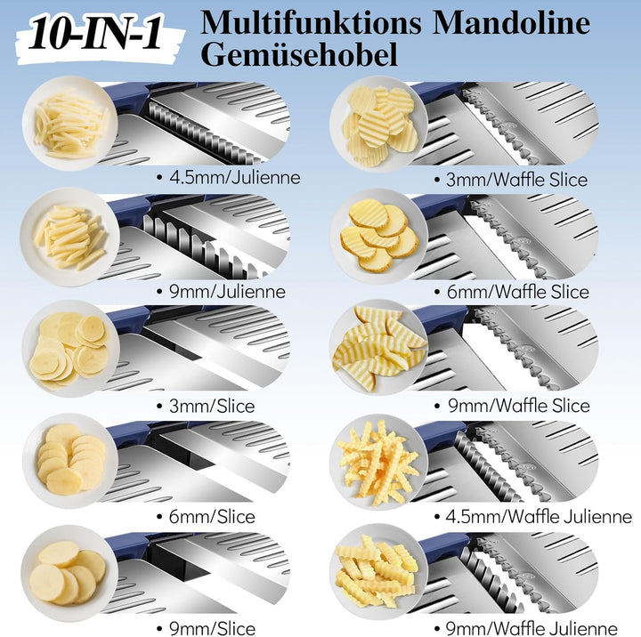 MASTERTOP Mandoline Gemüsehobel, 10 In1 Verstellbar Gemüseschneider Gurkenhobel für Kartoffelchip, Z