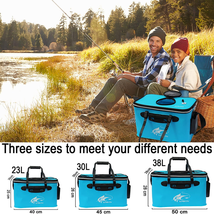 MMSGA Angeleimer, 23L/30L/38L Tragbarer Faltbarer Angelköder-Eimer，Multifunktionaler Behälter für le