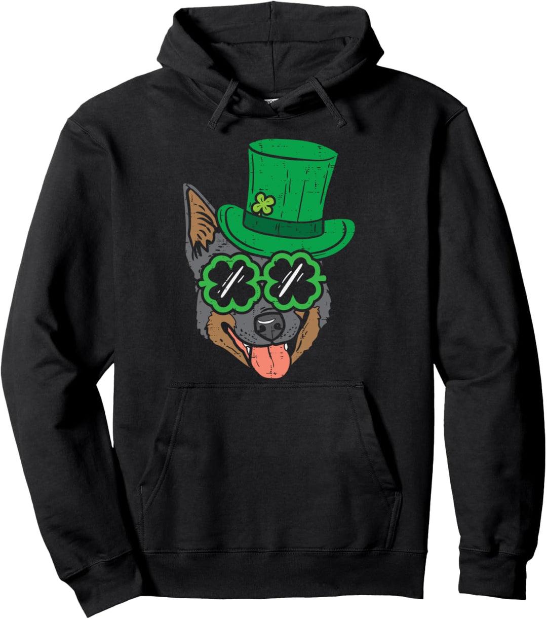 Leprechaun Heeler Shamrock Glasses St Patricks Day Dog Gift Pullover Hoodie