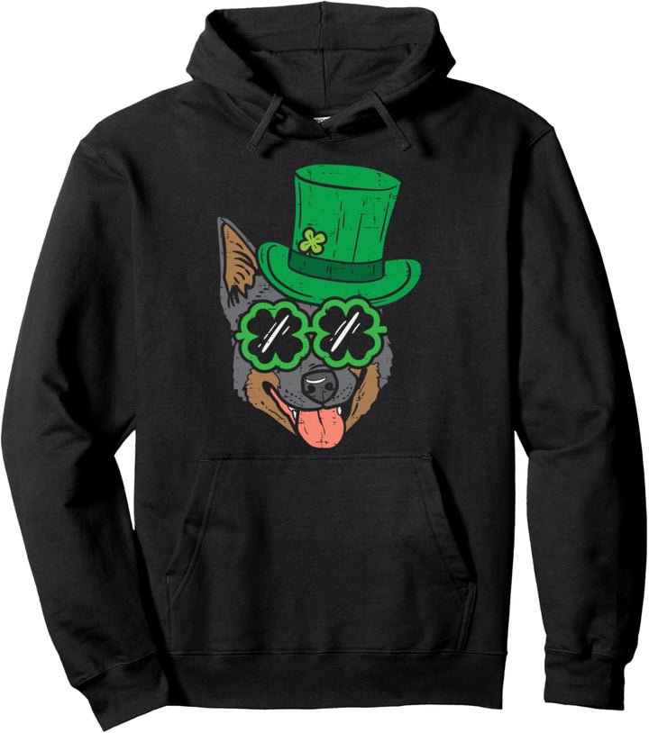 Leprechaun Heeler Shamrock Glasses St Patricks Day Dog Gift Pullover Hoodie