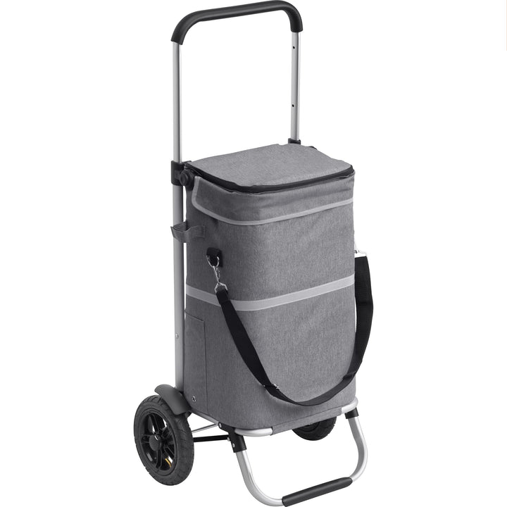 Meister Einkaufstrolley Premium Grau, 45 L – Klappbarer Einkaufsroller mit Luftreifen, Kühltasche &