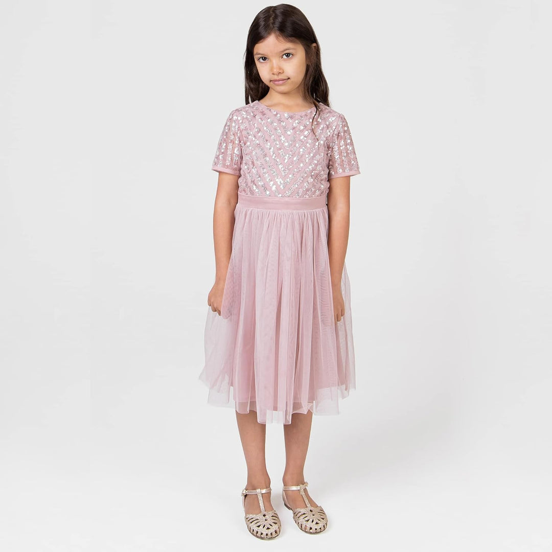 Maya Deluxe Mädchen Midi Girls for Wedding with Sequin Embellishment Short Sleeve Prom Birthday Part