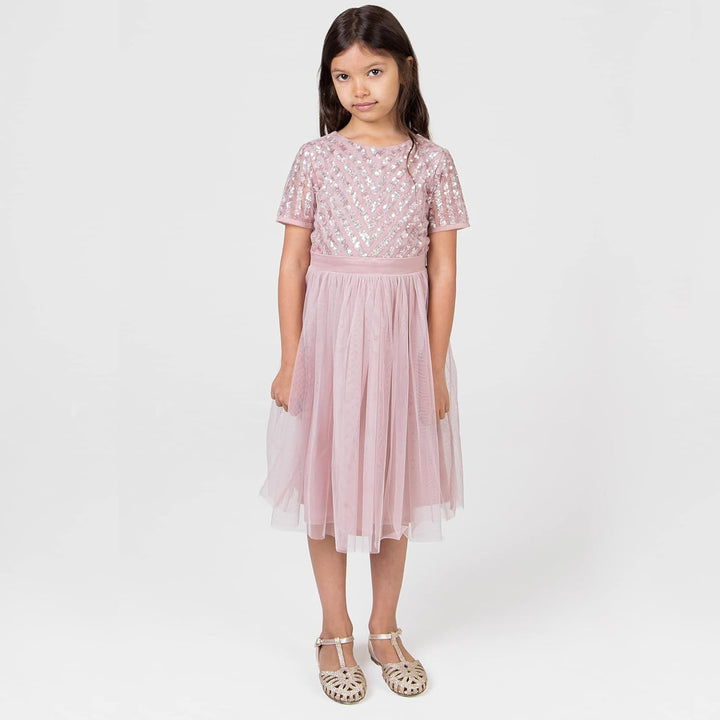 Maya Deluxe Mädchen Midi Girls for Wedding with Sequin Embellishment Short Sleeve Prom Birthday Part