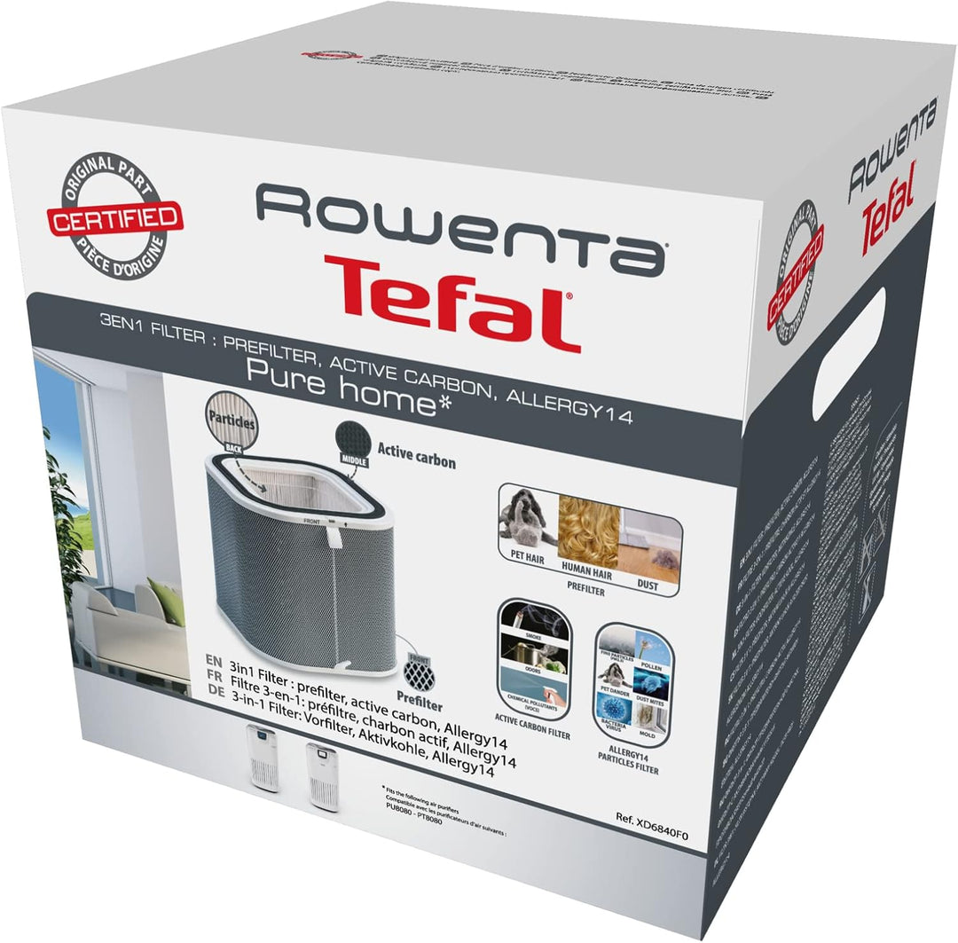 Rowenta XD6840 360° Filter | für Luftreiniger PU8080 | Formel-Aktivkohlefilter | 3-in-1 Filter | Gra