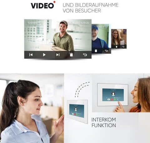 Balter EVO-HD Video Türsprechanlage, Video Türklingel mit Kamera, 1 Familienhaus Klingel, 2X 7 Zoll