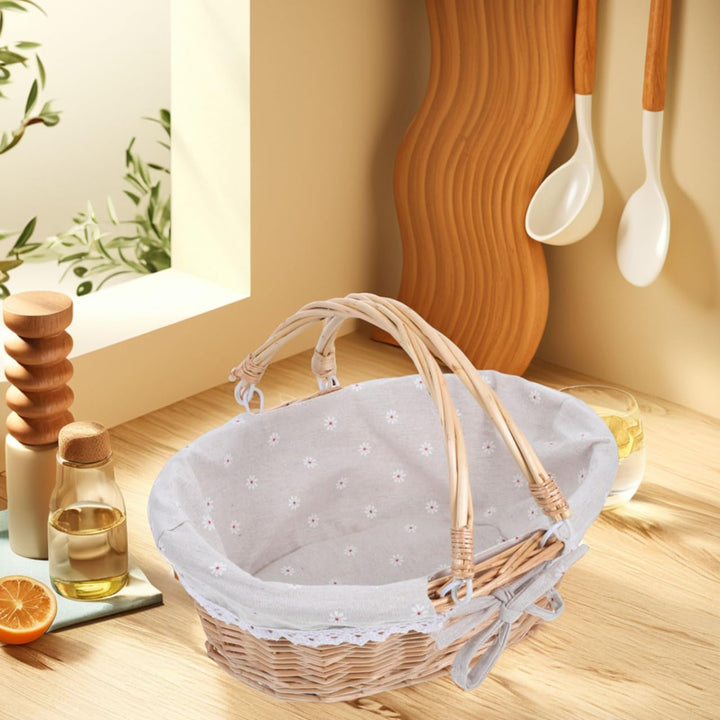 Hemobllo Picknickkorb aus Weide geflochten mit Henkel, Kleiner Weidenkorb für Kinder &amp; Erwachsene, W