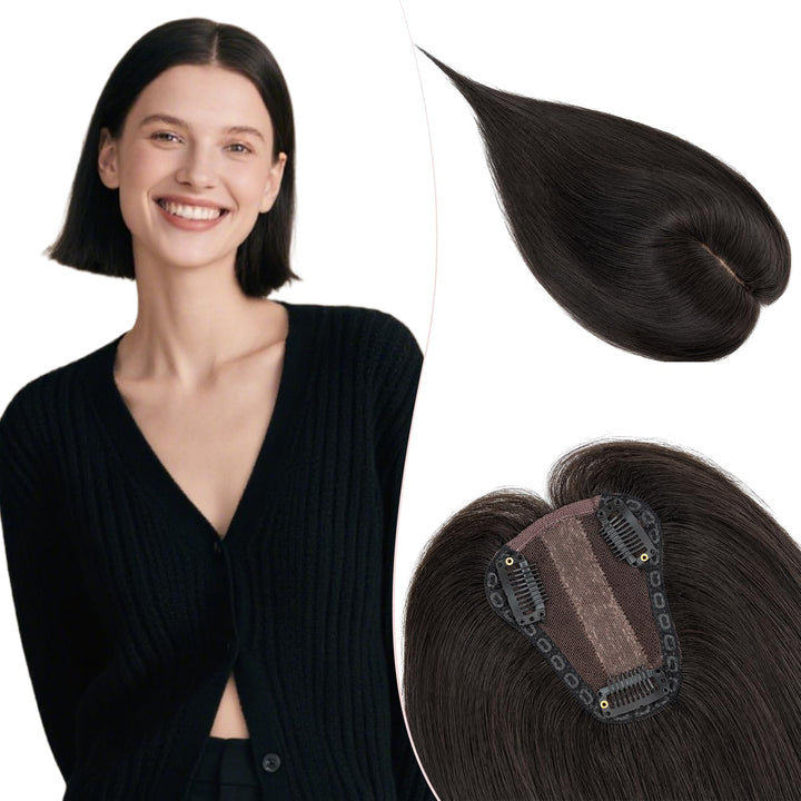 Silk-co Hair Topper Echthaar 8x10cm handgebunden Basis Toupet Damen, kein Pony Clip in Haarteile mit