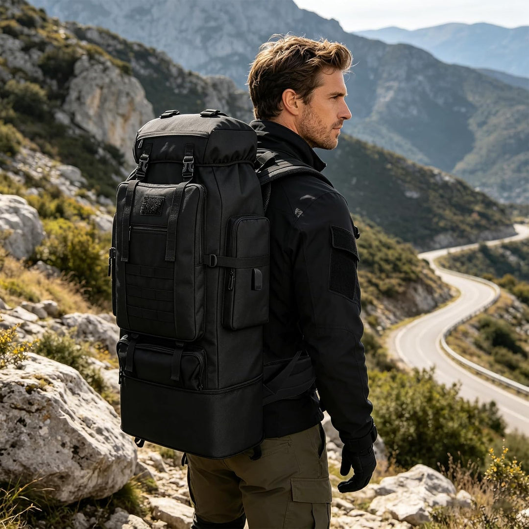 80L Camping-Wanderrucksack, 80 Liter Grosser Survival-Jagdrucksack Herren, wasserdichter taktischer