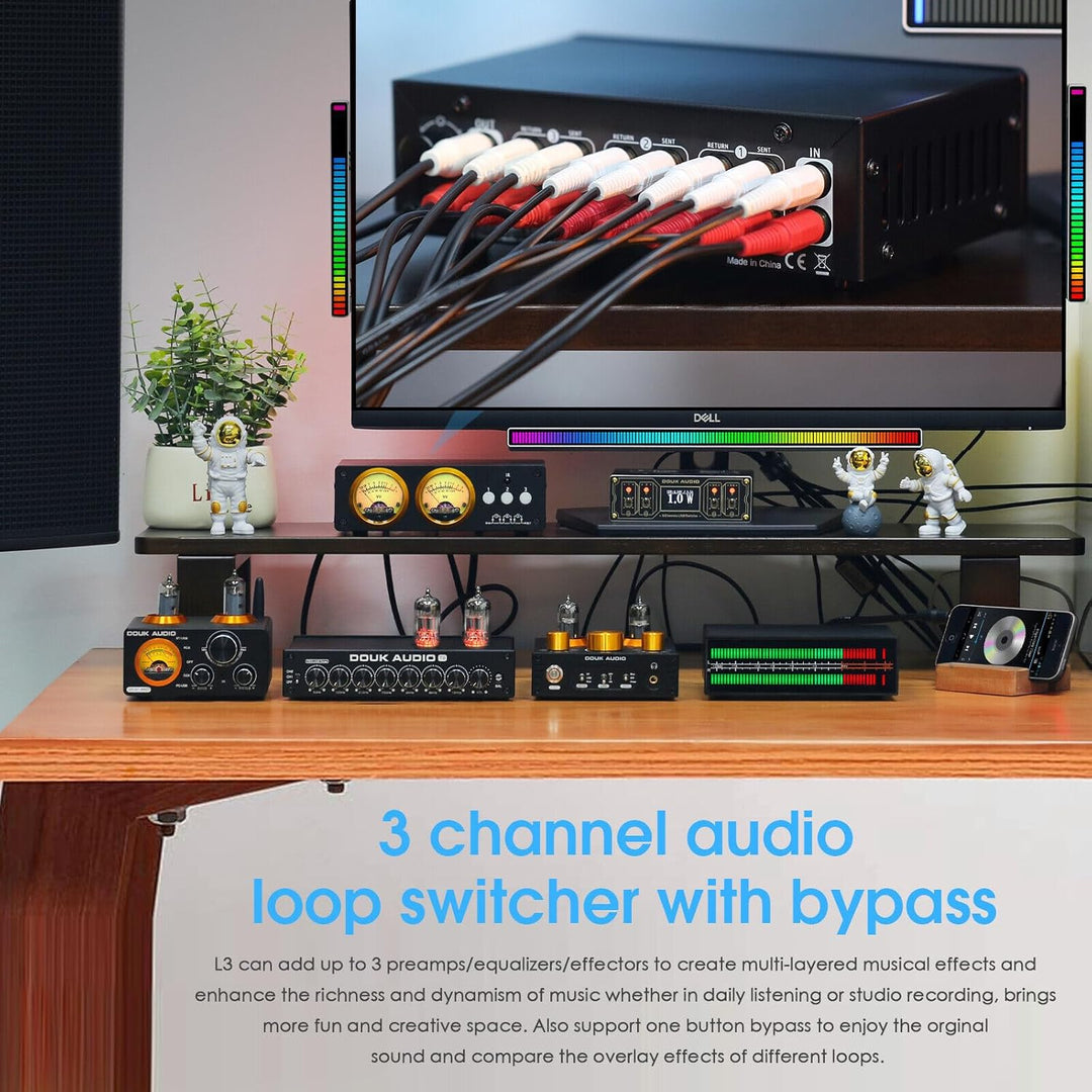 Douk Audio L3 3-Kanal Loop Switcher Audio Selektor Box Duales VU Meter Splitter with IR Remote
