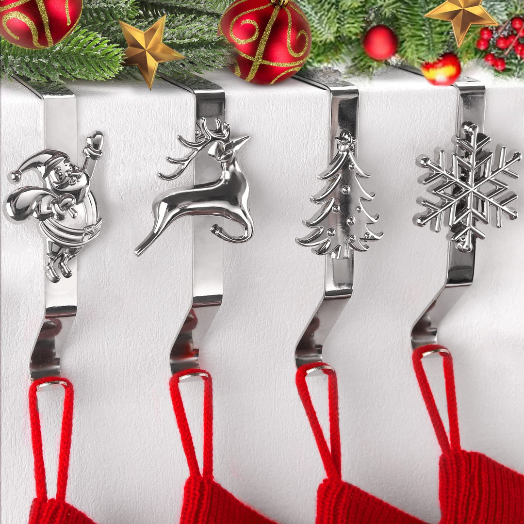 4 Stück Weihnachtsstrumpf Halter für Kamin, Kalolary 4 Stile Weihnachtsstrumpfhalter für Kaminsims R