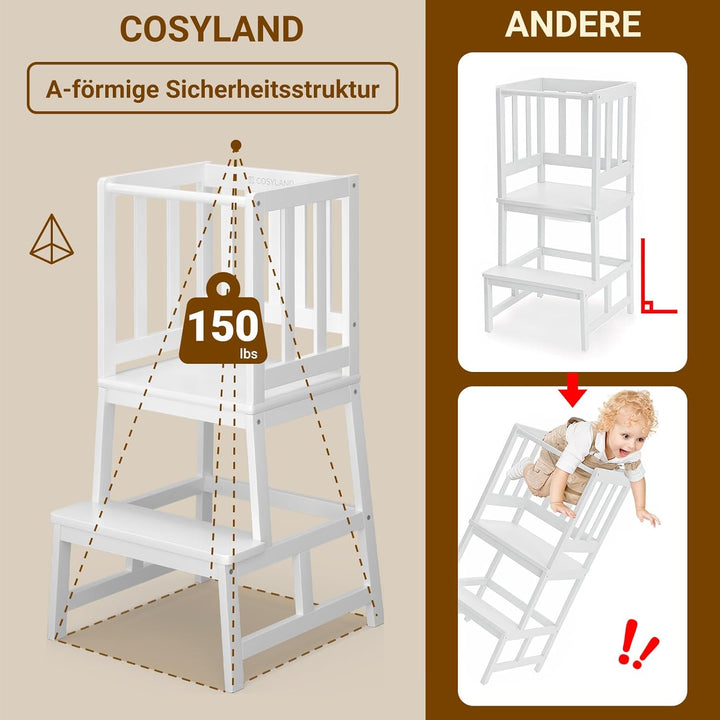 COSYLAND Lernturm ab 1 Jahr – Montessori Learning Tower für Kinder – Sicherer Kinder Lernturm ab 2 J